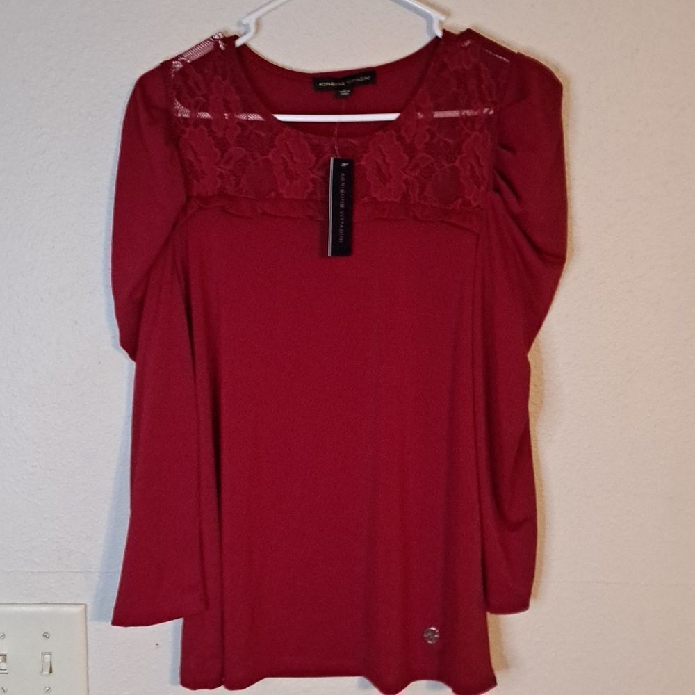Adrienne Vittadini Red 3/4 Sleeve Lace Blouse